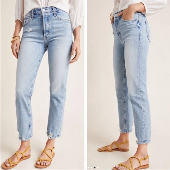 MOTHER Superior The Tomcat Distressed Straight High Rise Denim Jeans Confession - Picture 2 of 14